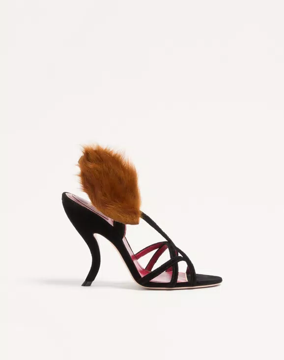 Valentino Fetishique Velvet Sandal With Fur Leaf 105 Mm - Image 1